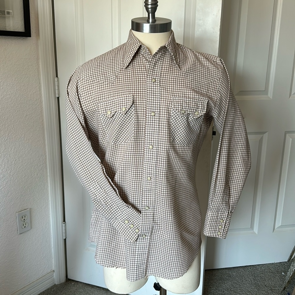 VINTAGE DEE CEE BRAND WESTERN SHIRT Size 15 1/2 33 Tan/Cream EXCELLENT CONDITION
